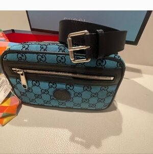 Gucci Teal Monogram Belt Bag with Blue Accents